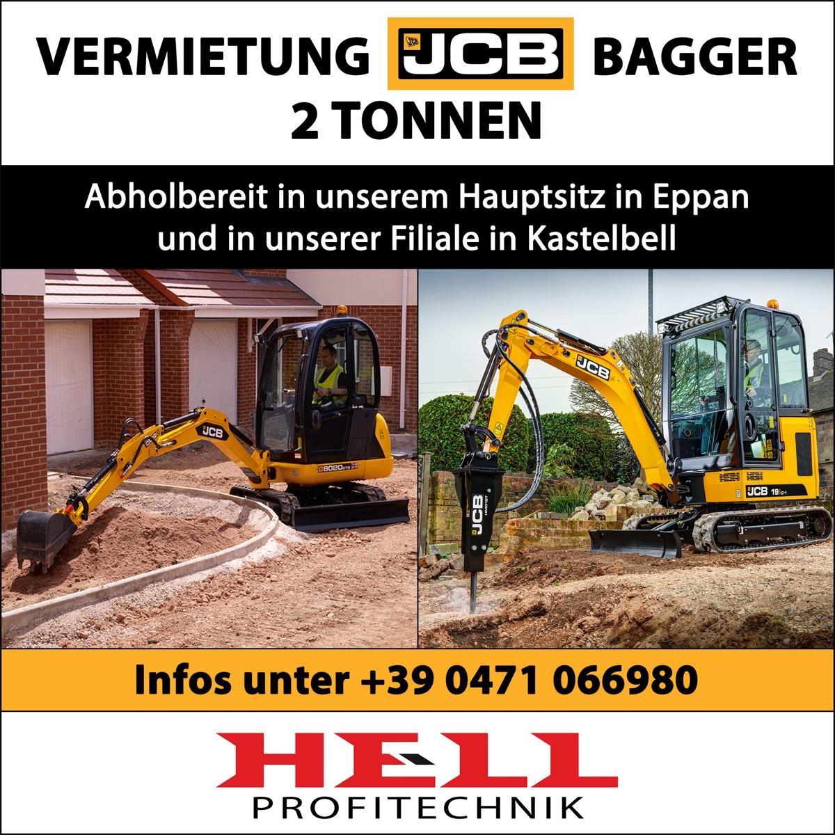 Vermietung JCB Bagger 2 Tonnen